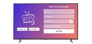 Illustration of IPTV application setup screen showing fields for M3U and Xtream Codes configuration.