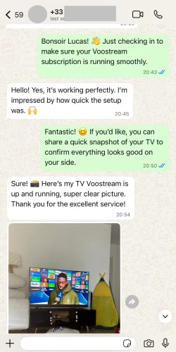 WhatsApp customer review about Voostream IPTV service